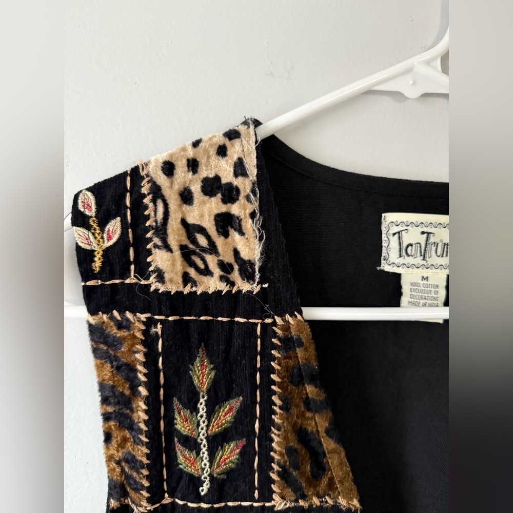 VTG Tantrum Funky Black Brown Patterned Vest Retro Cheetah Leopard Print S M - Picture 3 of 7